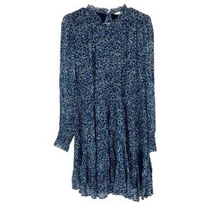 Boden Women 14 Ruffle Open Back Mini Dress Floral Blue Sheer Lined Long Sleeve